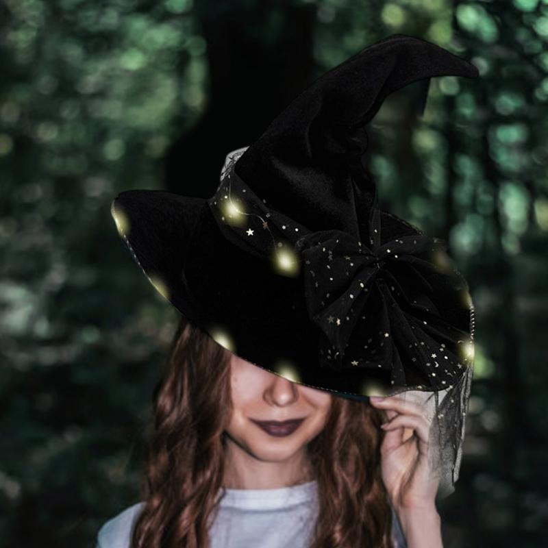 Halloween Wizard Hat Light Up Witch Hat Witch Caps Wizard Costume Accessories for Masquerades Party Decor Cosplay Props
