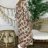 Ladies Plus Size Maxi Dress Long Sleeve V Neck Loose Fit Floral Print