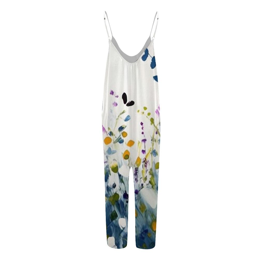 Women's Printed Jumpsuit Casual Loose Adjustable Suspender Jumpsuit