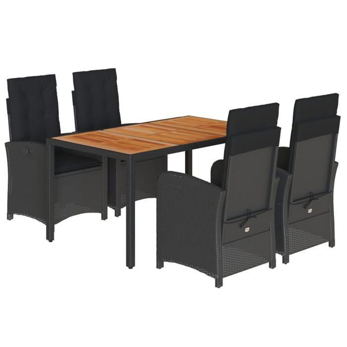 VidaXL Ensemble à Manger de Jardin avec Coussins 5 pcs, Table et Chaises avec Dossier Réglable, Meubles d'Extérieur Patio 3212233