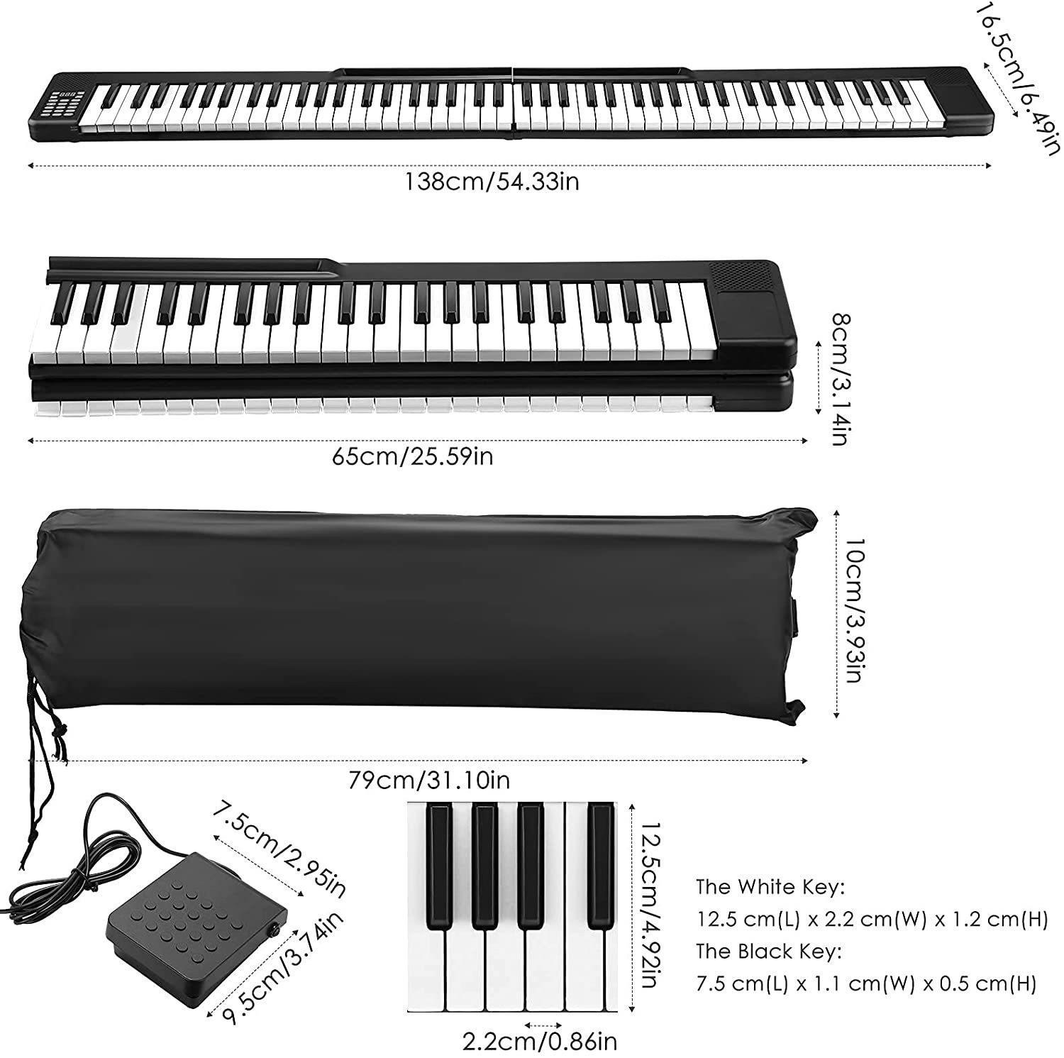 Складная портативная Bluetooth MIDI электронная клавиатура с 88 клавишами для начинающих и взрослых