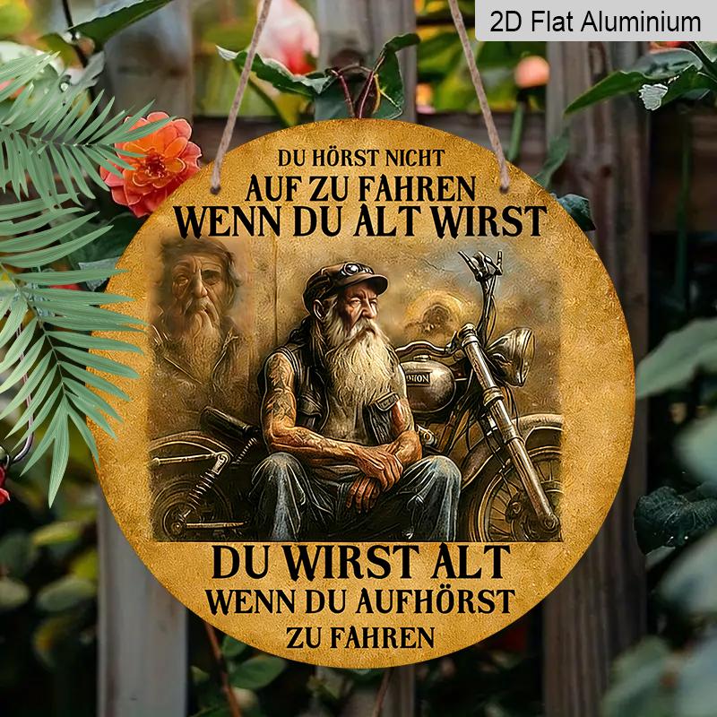 Aluminum Retro German Biker Wall Sign, "You Don't Stop Riding When You Get Old" Metal Plaque, Ideal for Motorcycle Lovers, Father's Day & Bar Decor