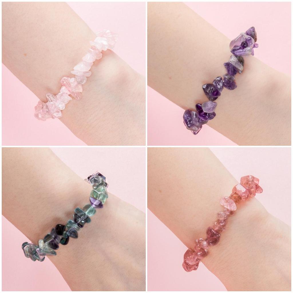 Natural Chip Stone Beaded Bracelet Irregular Crystal Gravel Stretch Bracelet Fashion Jewelry for Women Multiple Colors Available