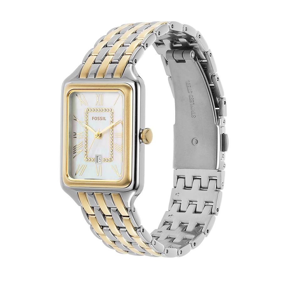 Fossil Damen Raquel Quadratische Quarz-Uhr - 26mm Edelstahlgehäuse mit Perlmutt-Zifferblatt, Perfektes Geschenk ES5305