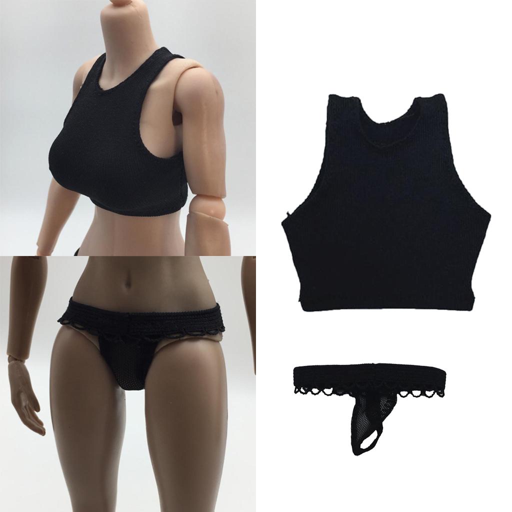 1/6 Scale Women's Black Vest Lace Thong for 12" Action Figure Accessory
