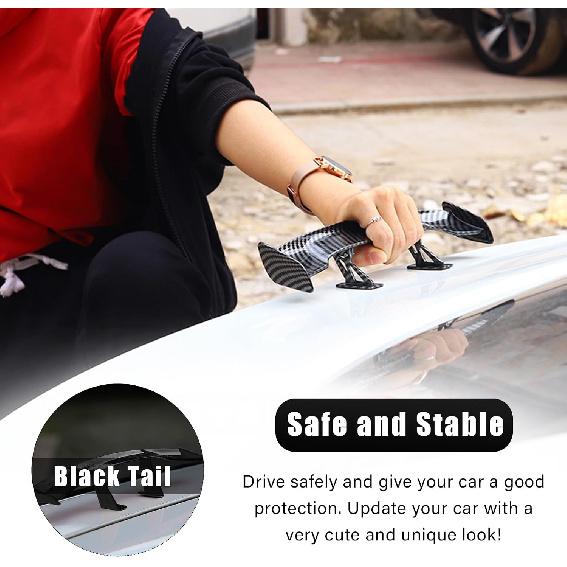 Augeny Car Mini Spoiler Wing, 9.8 Inch Carbon Fiber Car Rear Tail Wing Without Perforation, Universal Auto Mini Tiny Trunk Spoiler, Vehicle Exterior