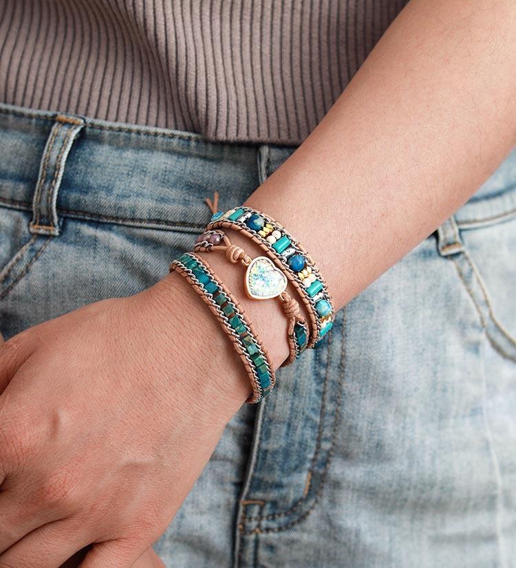 Luxury Hot Sale Love Color Blue Opal Cowhide Woven Bracelet Bohemian Friendship Bracelet European and American Ins