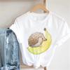 Pink Women Tshirts Casual Cute Cartoon Hedgehog Floral Graphic Print Female Tee Tops Harajuku Fashion Short Sleeve T Shirt Femme