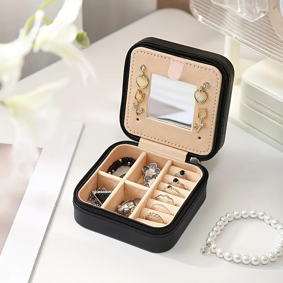 Artificial Leather Jewelry Storage Box - with Zipper Closure, for Neatly Organizing Scattered Earrings and Bracelets on The Dormitory Desk