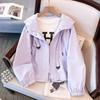 V0Z Damen Petite Lila Windjacke - Trendige Frühjahrs-/Herbst-Kurzjacke im Freizeitstil