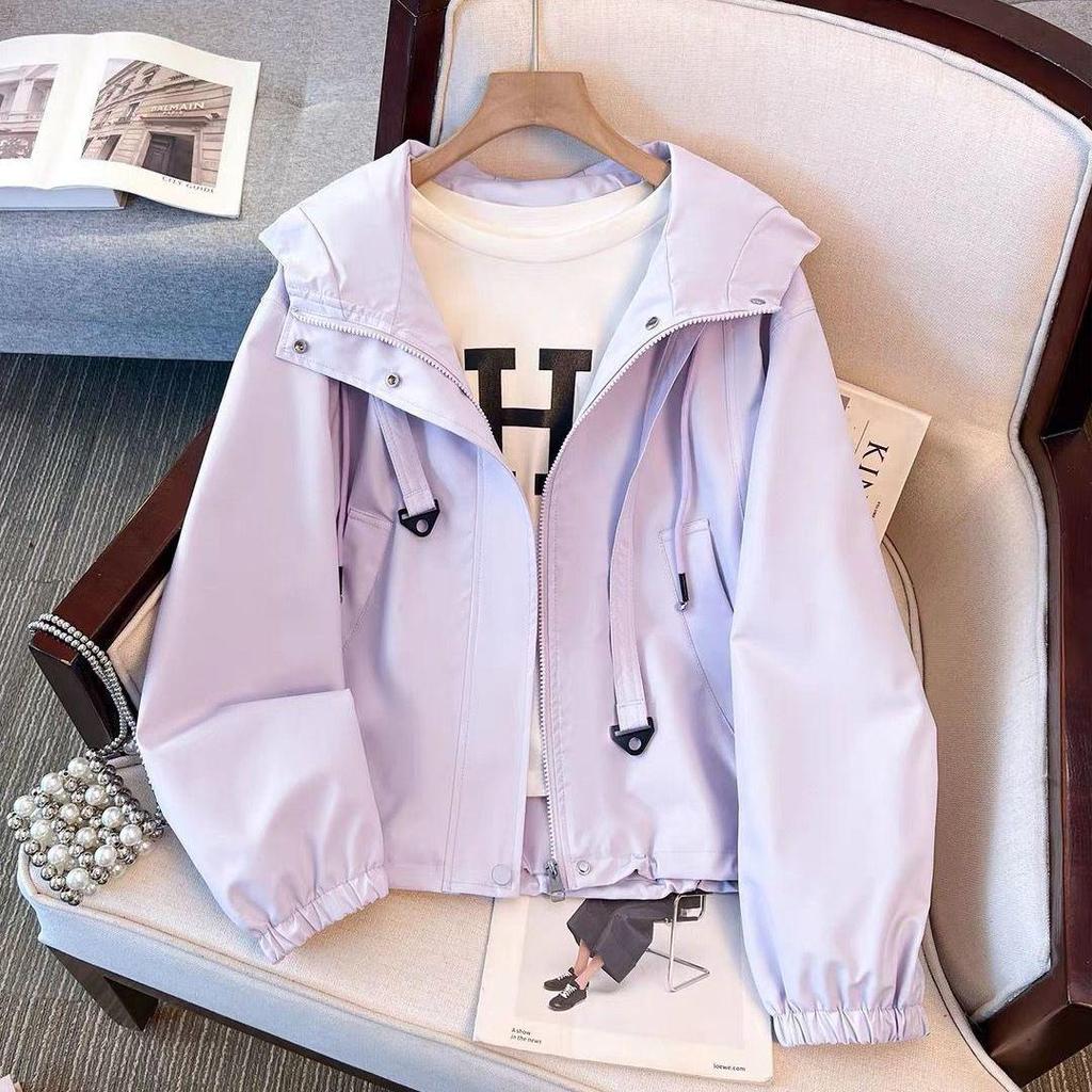 V0Z Damen Petite Lila Windjacke - Trendige Frühjahrs-/Herbst-Kurzjacke im Freizeitstil