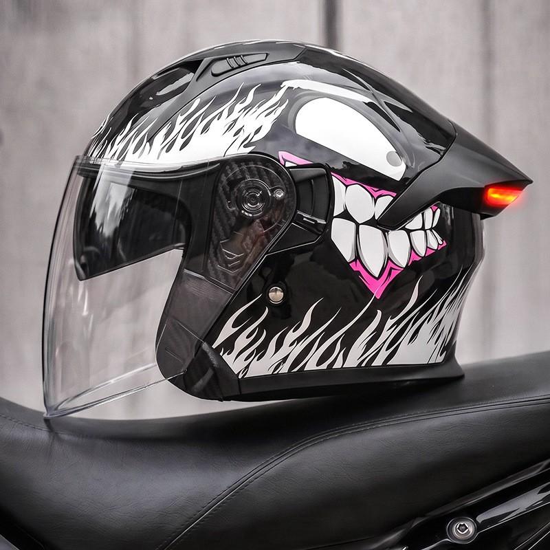 Smart LED Tail Light Motorcycle Helmet 3/4 Open Face ABS Full Protection Universal Fit Men Women