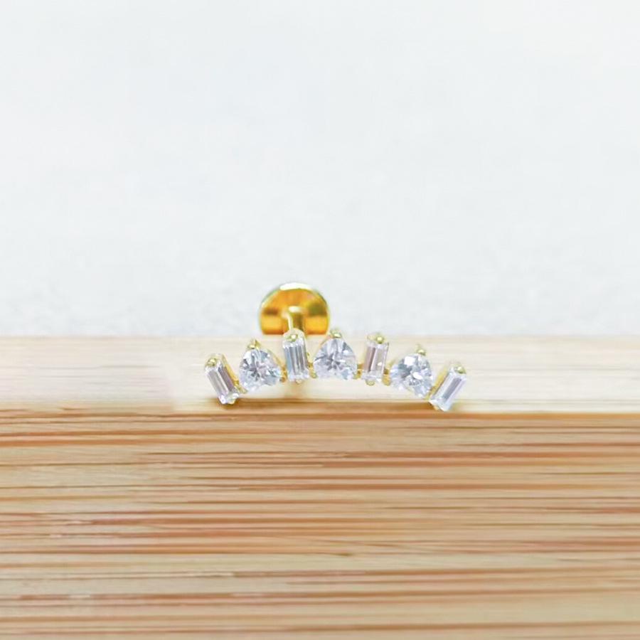 F136 Titanium Flower Peacock Crown Earrings, Long Studs for Cartilage Piercing, 1.2/1.0 Thickness