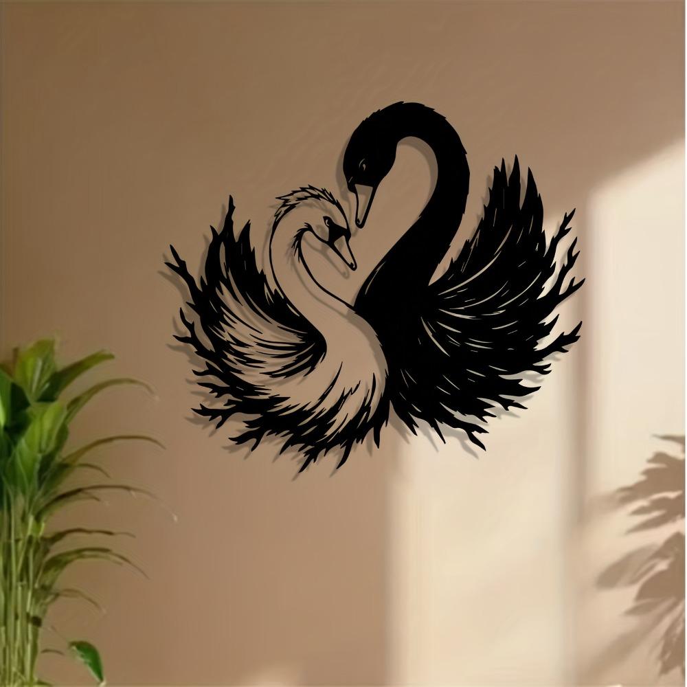 1pc Swan Metal Wall Art, Graceful Statue Mural, Romantic Gift for Valentine Wedding, Rust Resistant Decor for Bedroom Garden Fence