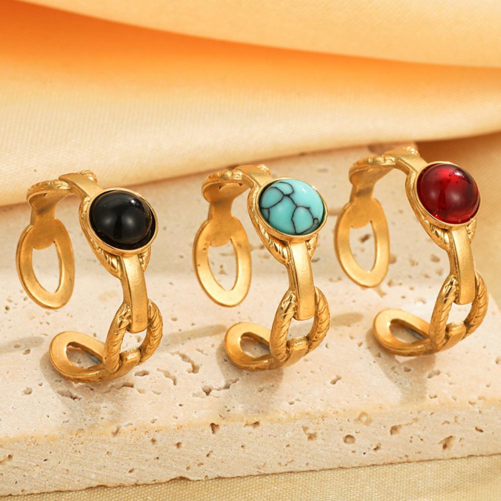 Turquoise Stainless Steel Adjustable Geometric Ring for Women