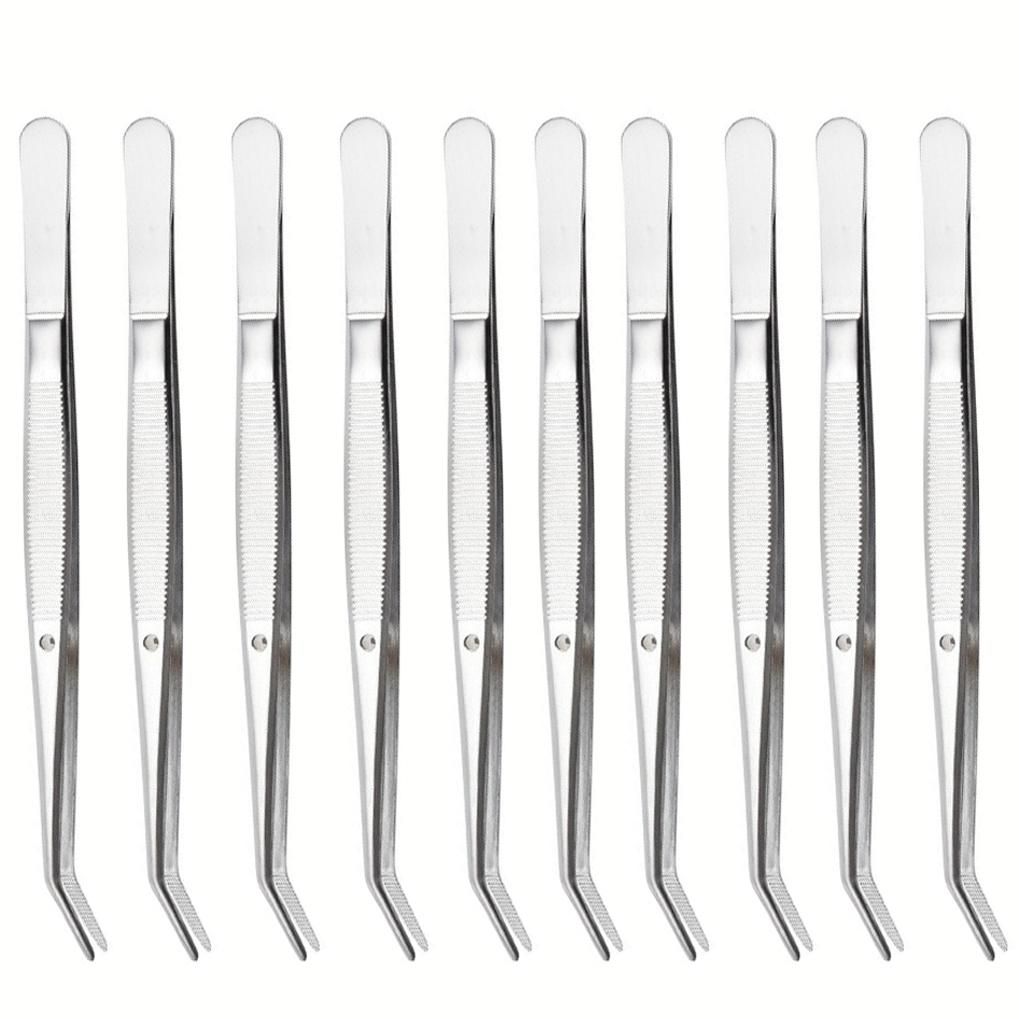 10Pcs Precision Stainless Steel Tweezers Set, Multifunctional Stainless Steel Tweezers with Curved Serrated Tips 16cm