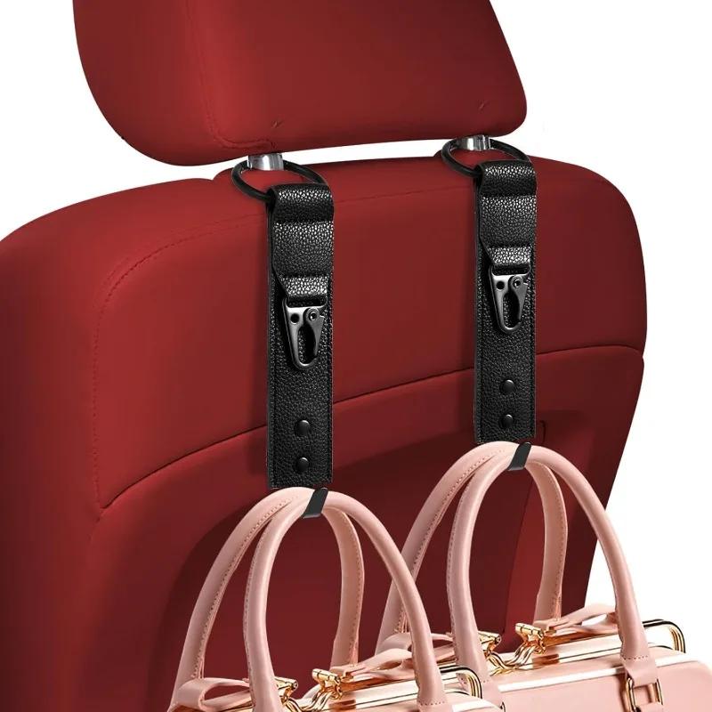 Car Interior Accessories PU Leather Hooks Storage Clips Front Seat Headrest Organizer Holder Auto Fastener Hangers Space Saving