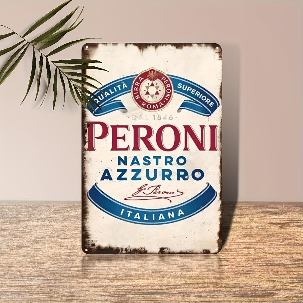 Peroni Nastro Azzurro Vintage kovový znak - 8x12" plechová deska s italským pivem, rustikální nástěnná dekorace pro bar, domov, odolná proti povětrnostním vlivům