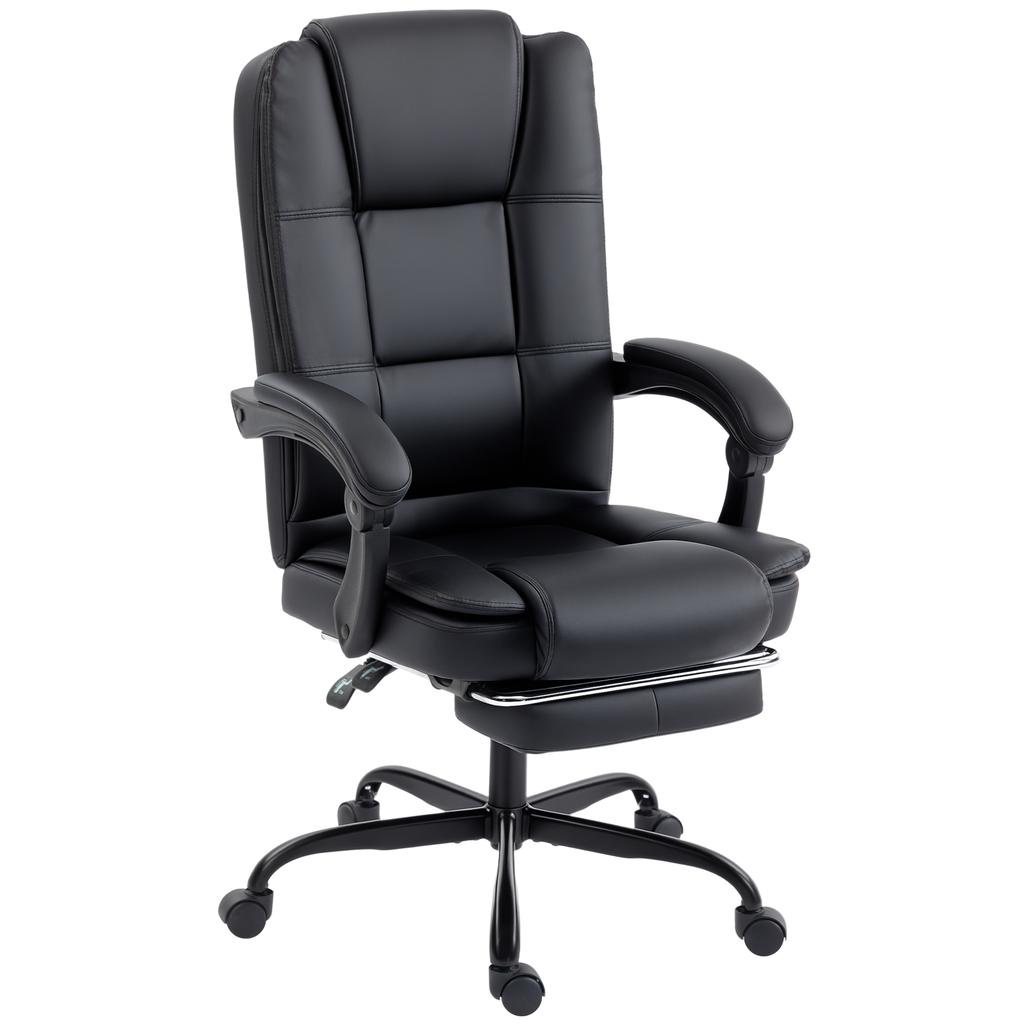 Office Chair, Ergonomic, Reclining PU Leather, Retractable Footrest, Height Adjustable, Black