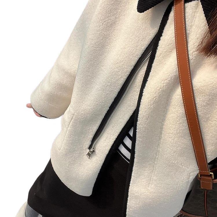 2025 Winter Chic Women's White Lambswool Patchwork Coat