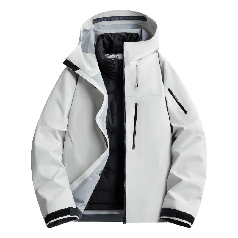 2-in-1 Detachable Winter Waterproof Windproof Outdoor Jacket With Down Inner Liner Couples Hiking Skiing Camping