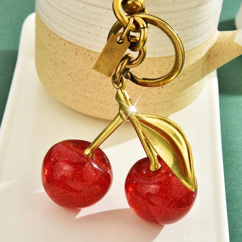 Cherry Bag Pendant Keychain Charm for Women's New Handbag Internet-famous Crystal Cherry Pendant High-Grade Bag Accessories