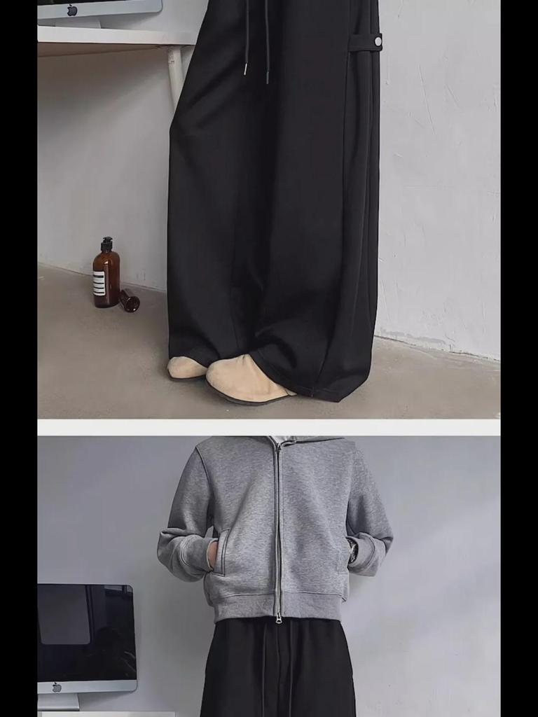 Men's Gray Heavyweight Wide-Leg Sweatpants: Spring/Autumn Casual Drape with American High-Street Vibe