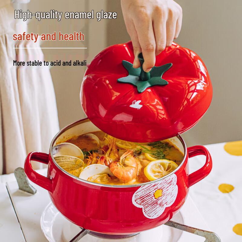 Shuke Enamel Flower Tomato Milk/Soup Pot
