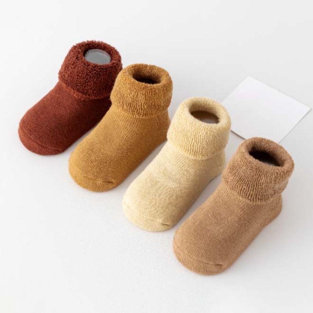 4Pairs Warm Thicken Baby Socks Solid Color Home Sleep Socks Infant Learning Walk Socks  Baby