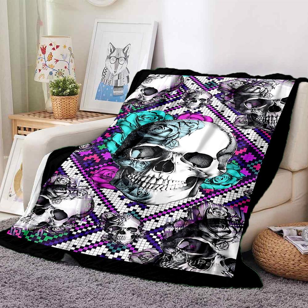 1pc Skull Roses Blanket Lightweight Blanket Throw Blanket For Sofa, Bed, Travel, Camping, Livingroom, Office, Couch, Chair yy251010059