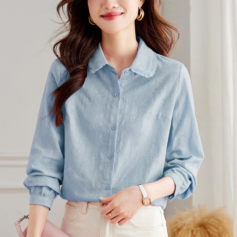 

Розовая вышитая рубашка женская с длинным рукавом новая приталенная вышитая кофта чистый хлопок базовая рубашка женская XL синий