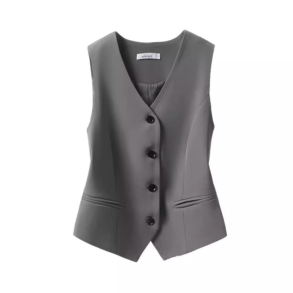 Versatile Slim Fit Sleeveless Vest Jacket Suit Vest Short Vest for Spring and Fall Women's Fashion Top