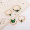 European and American Retro Personalized Green Gemstone Plate Butterfly Ring with Diamonds Six-piece Set Jewelry