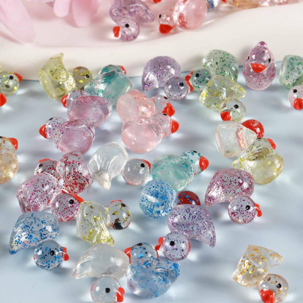 10PCS Mini Ducks Sequin Miniature Duck Resin Desk Decoration Cute Figurines Fairy Garden Accessories Desk Decoration