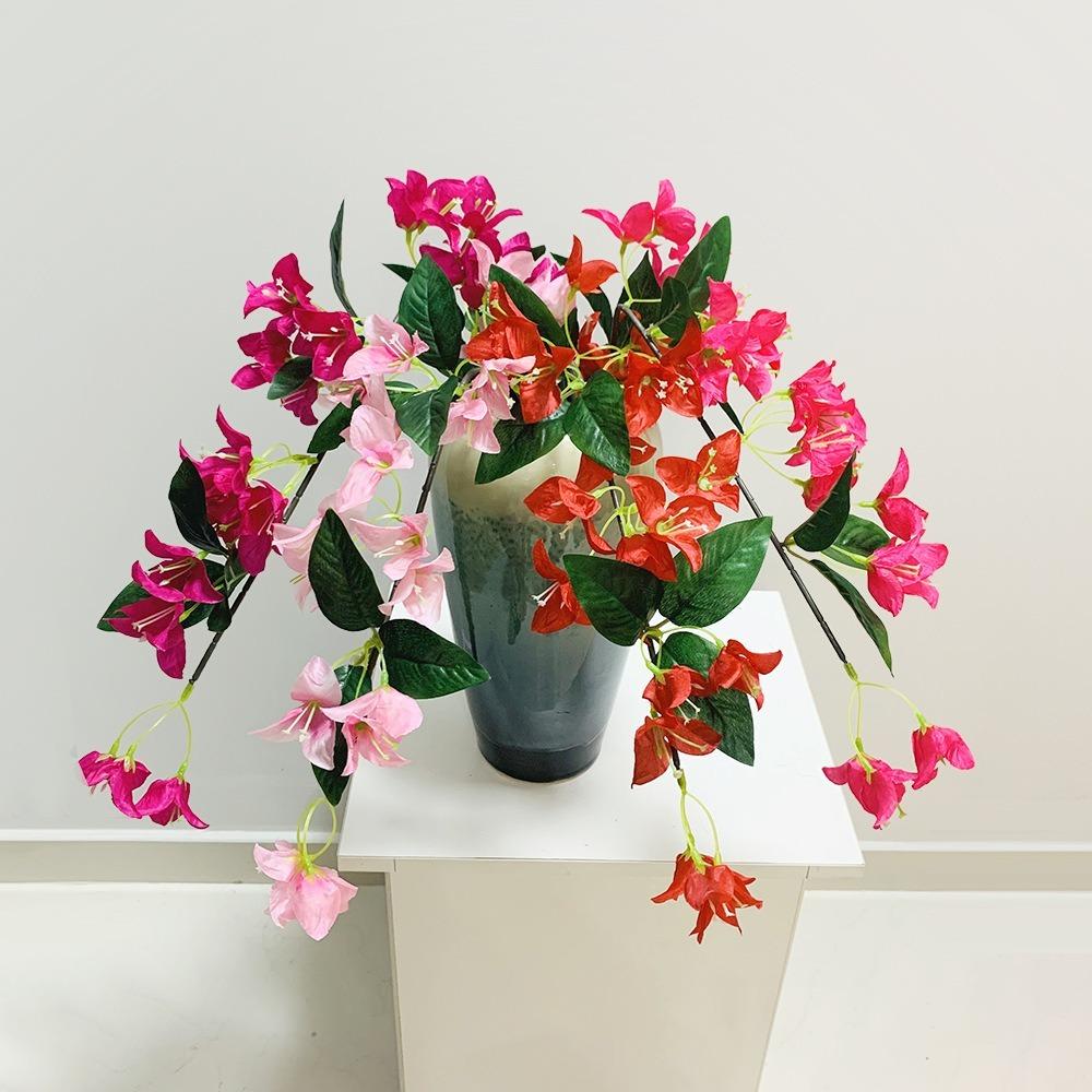 Single Artificial Bougainvillea with Leaves Vine for Home Wedding Wall Hanging Floral Decoration