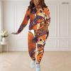Women Plus Size Round Neck Long Sleeve Printed Top And Fitted Pants Two Piece Set