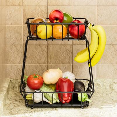 Cesto di Frutta, Cesto Portaoggetti in Filo Metallico con Ganci, Scaffale Salvaspazio, Elegante Organizzatore da Cucina - Espositore