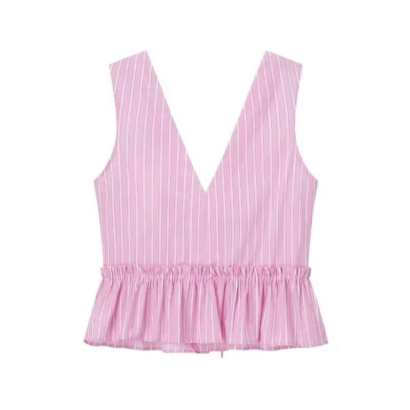 European and American style, new women's fashion, chic, fashionable, versatile, fashionable pink stripe set