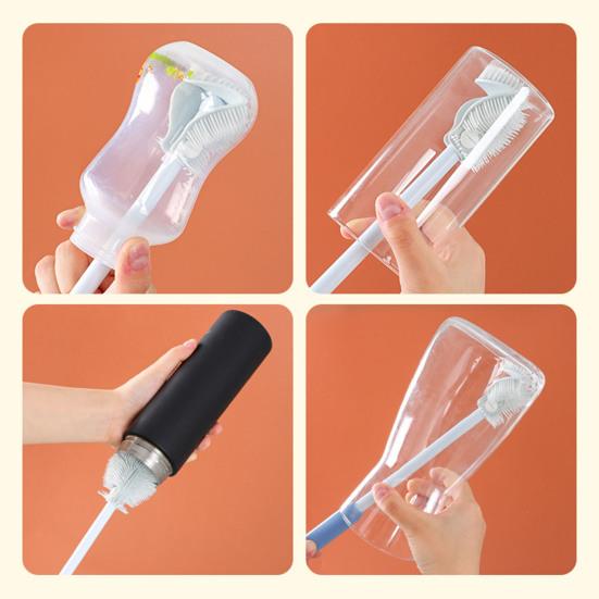 Bekerborstel Siliconen Flesborstel BPA-Vrij Voedselkwaliteit Diepe Reiniging 360-Graden Flexibel Zachte Borstelharen Hygiënisch Babyflesborstel