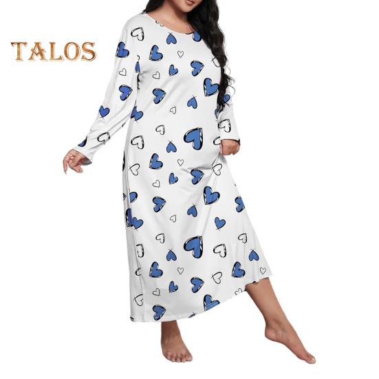 

Жіноча нічна сорочка весна-осінь, великий розмір, круглий виріз, метелик, леопардове серце, довгі рукави, вільний пуловер, нічна сорочка, нічна сорочка для мами та дочки XL синій