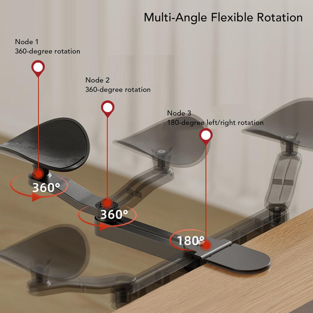 Clamp On Adjustable Arm Rest Support Extender for Desk Armrest Pad 360 Degree Rotating Elbow Rest Holder Steel