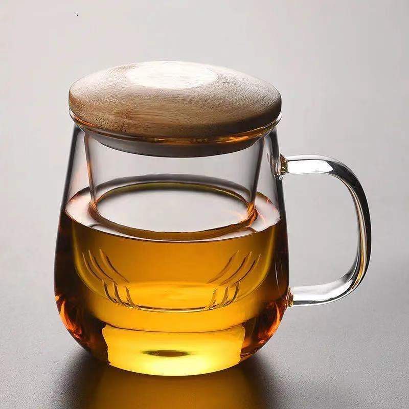 Hoge borosilicaat hittebestendige glazen theekop theeceremonie kop thee kop thee scheiding filter kop kantoor kop thee kop