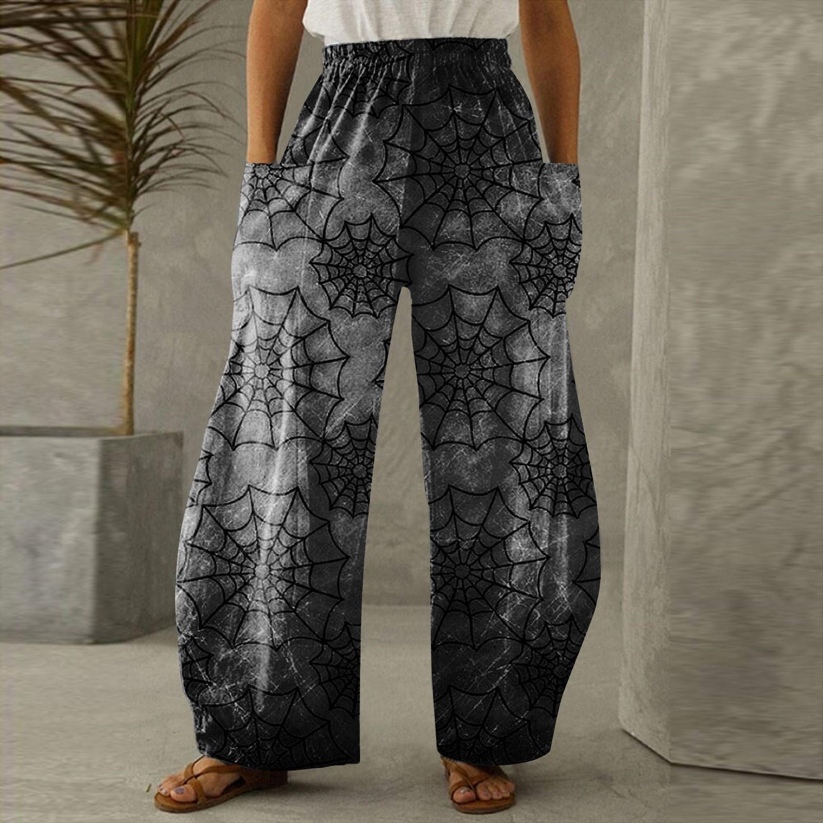 

Женские модные свободные брюки с эластичной резинкой на талии и принтом на Хэллоуин, домашние повседневные прямые брюки с карманами XXXXXL