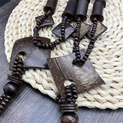 Ornement de Collier Long losange en Bois Rétro