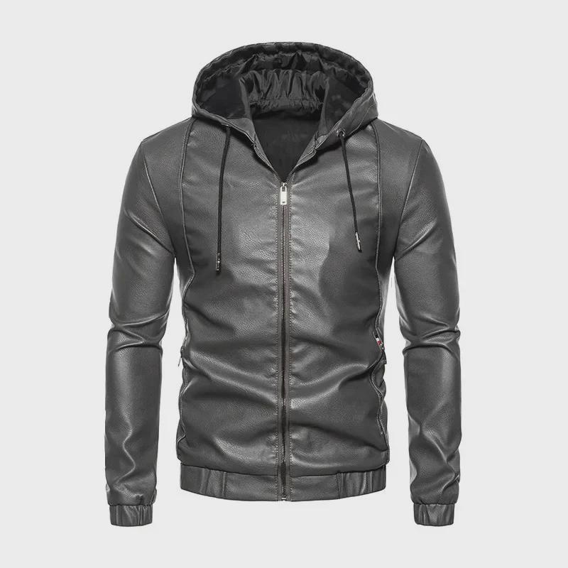 Men's Hooded Leather Jacket: New Korean Style, Velvet Finish for Spring/Autumn, Trendy Casual Motorcycle & Workwear Jacket