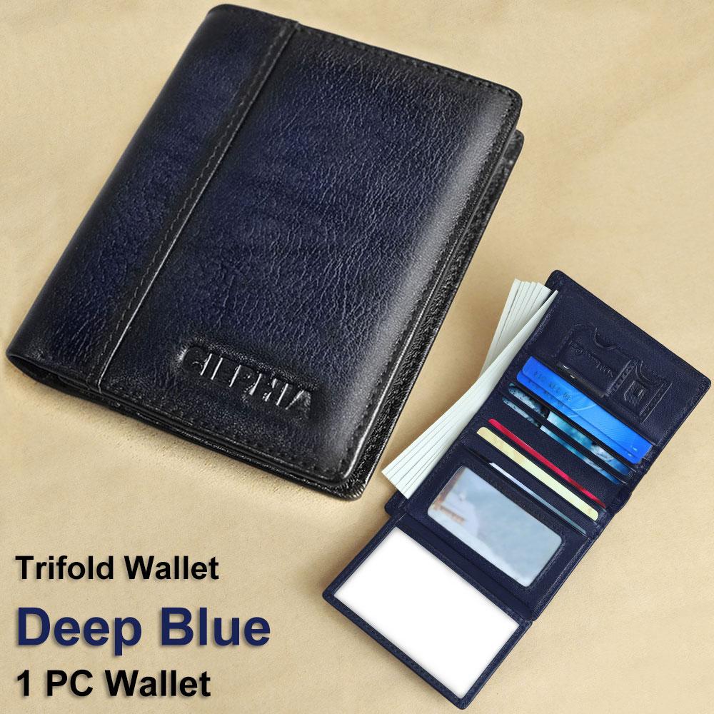 

1 шт. Чоловічий гаманець із натуральної шкіри на дві частини, з віконцем для ідентифікації RFID, що блокує верхній шар волячої шкіри, багатофункціональний тримач для кредитної картки, подарунок для нього темно-синього кольору