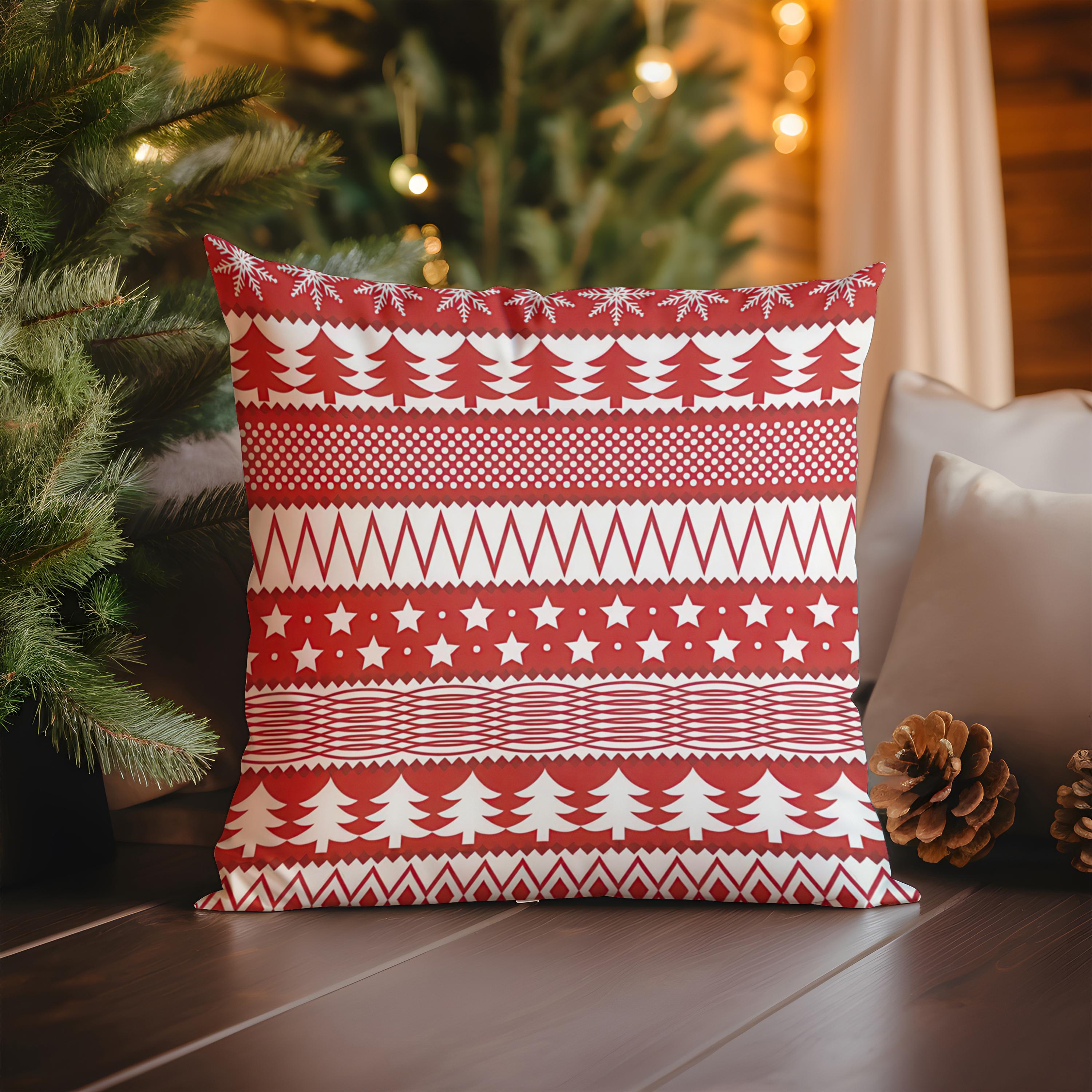 Home Decor Christmas Red Pillow with Snowflake Pattern Pattern Cushion Cover Suitable for Sofa Bedroom Car Pillow Cover 16x16Inch