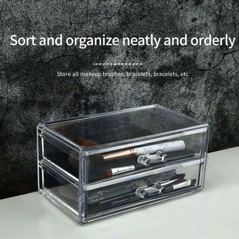 Clear 2 Drawer Makeup Storage Box Acrylic Cosmetic Organizers for Desk Tidying and Neat Jewelry Pens and Small Items