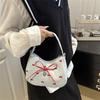 Cute Bowknot Print Shoulder Bag With Plush Pendant Crossbody Bag Handbag Girly Tote Commuter Bag  Women Underarm Bag Gift