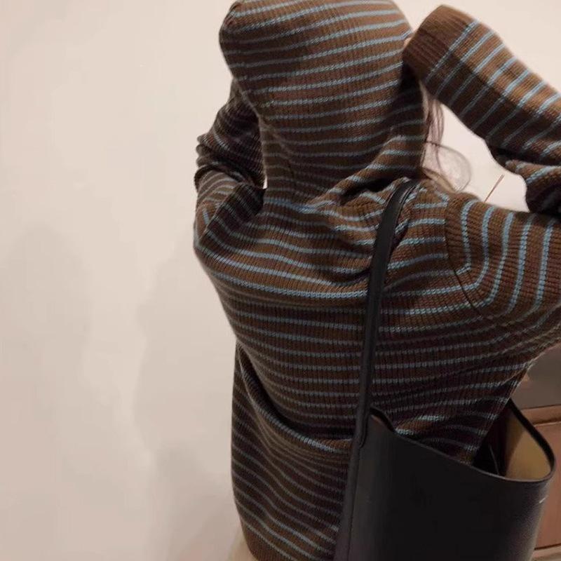2024 A/W Striped Vintage Knit Hooded Sweater Coat